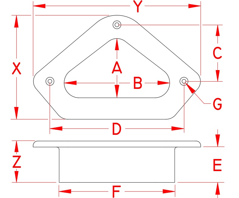 Stainless Steel Triangular Hawse Pipe, S3807-0000, Line Drawing